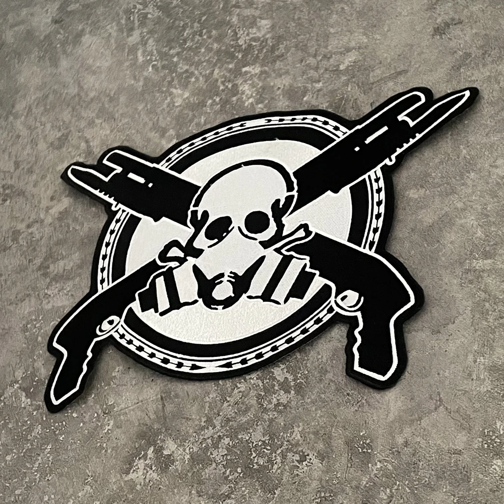 Double Gun Skeleton Embroidery Patch  Motorcycle Rider Personalized Leather Jacket And Vest Clothing Accessories Hand Sewing
