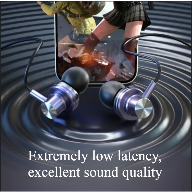 Casque de jeu intra-auriculaire filaire pour téléphones mobiles et ordinateurs, casque en métal pour basses lourdes avec microphone