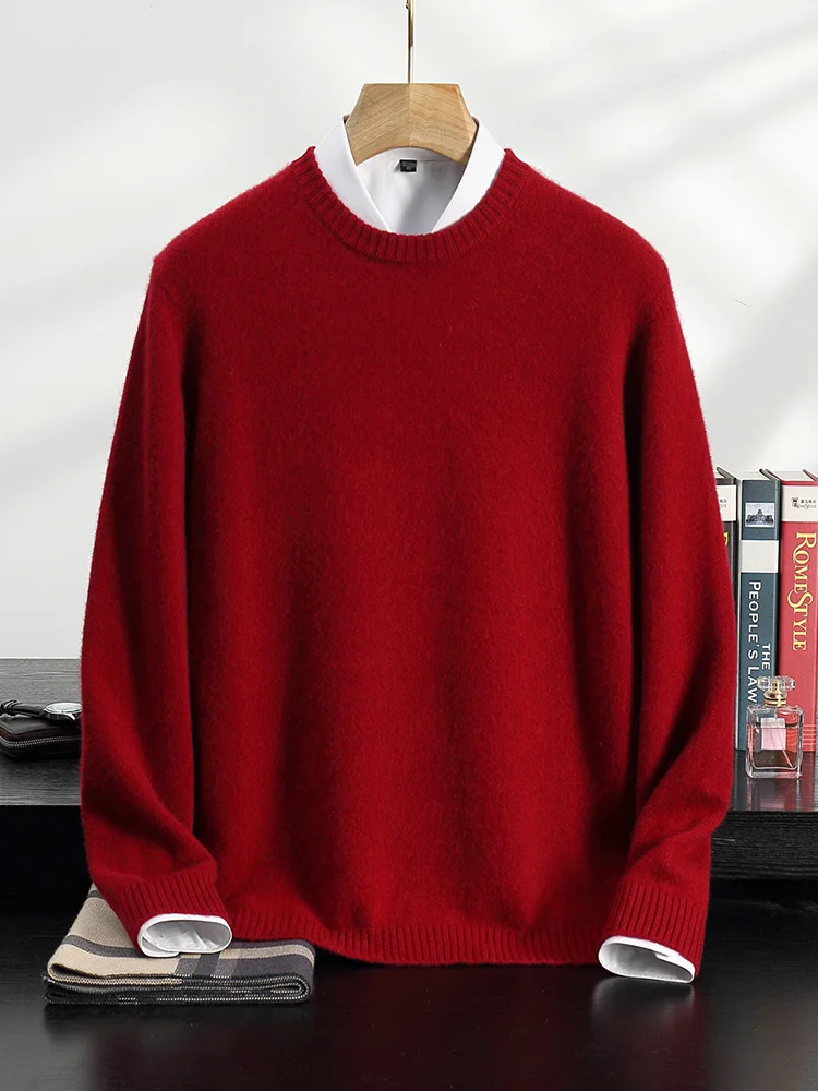 Dream Mo Basic Sweater Autumn Winter Men's Cashmere Pullover Long Sleeve Versatility 100% Goat Cashmere Knitwear Thick Soft Tops