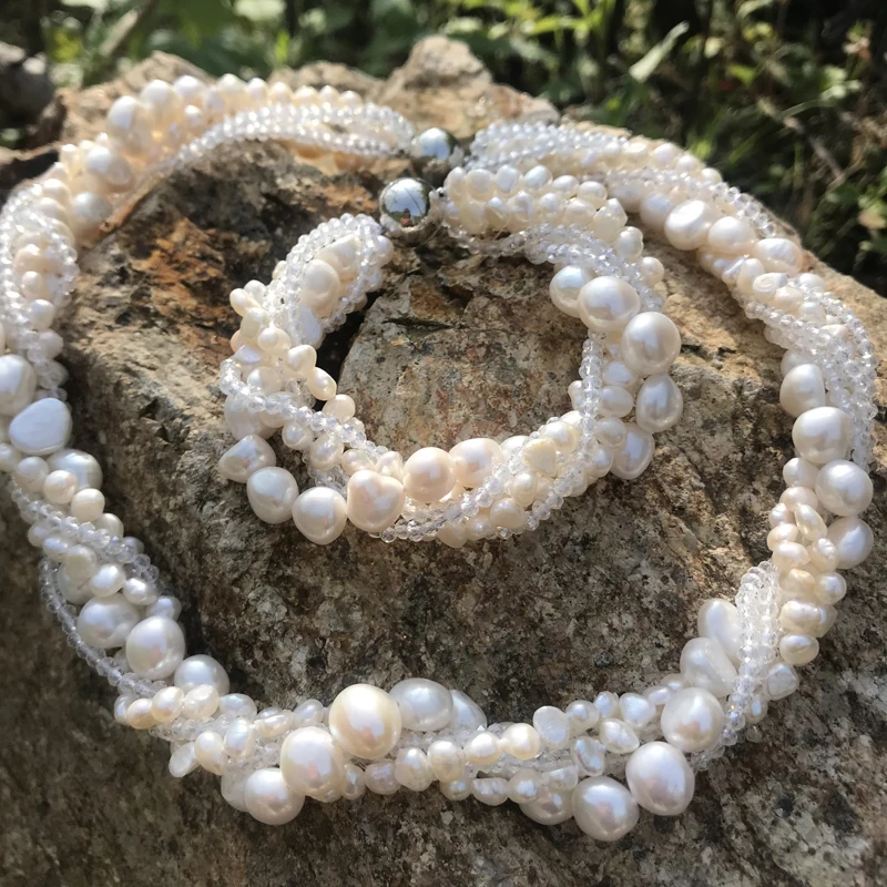 Natural Fresh Water Baroque Pearl Necklace And Bracelet Jewelry Sets For Women Fashion Jewelry Magnet Clasp Free Shipping