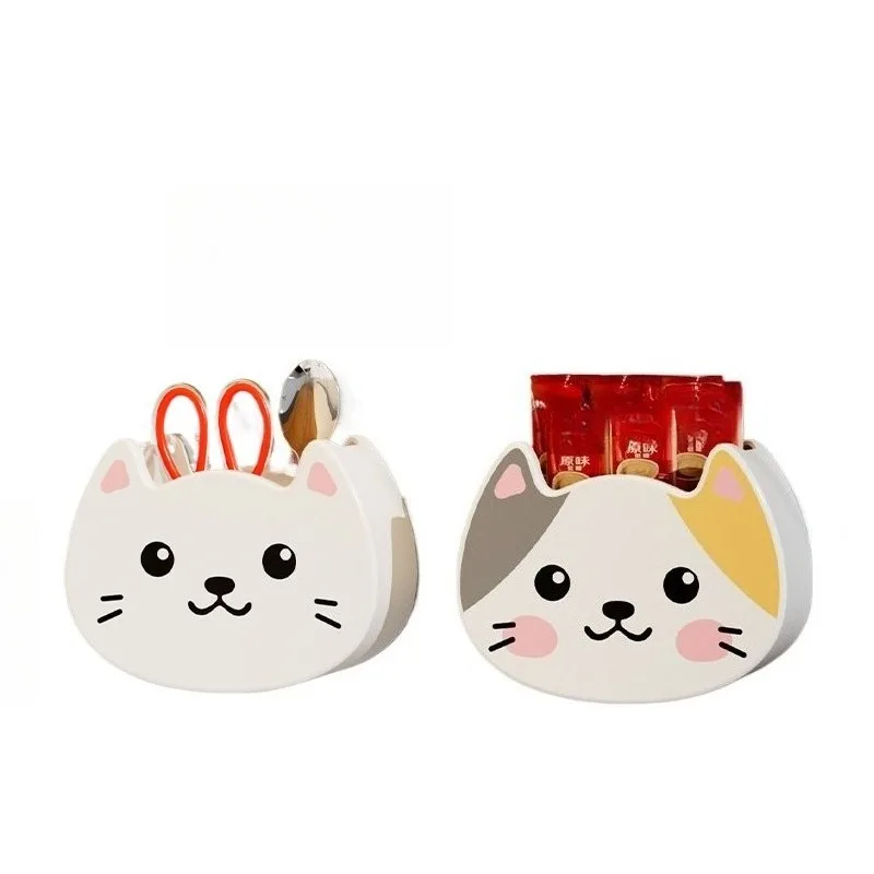 Cute cat refrigerator, strong magnetic suction, small storage box, no punching straw coffee strip storage at the entrance door