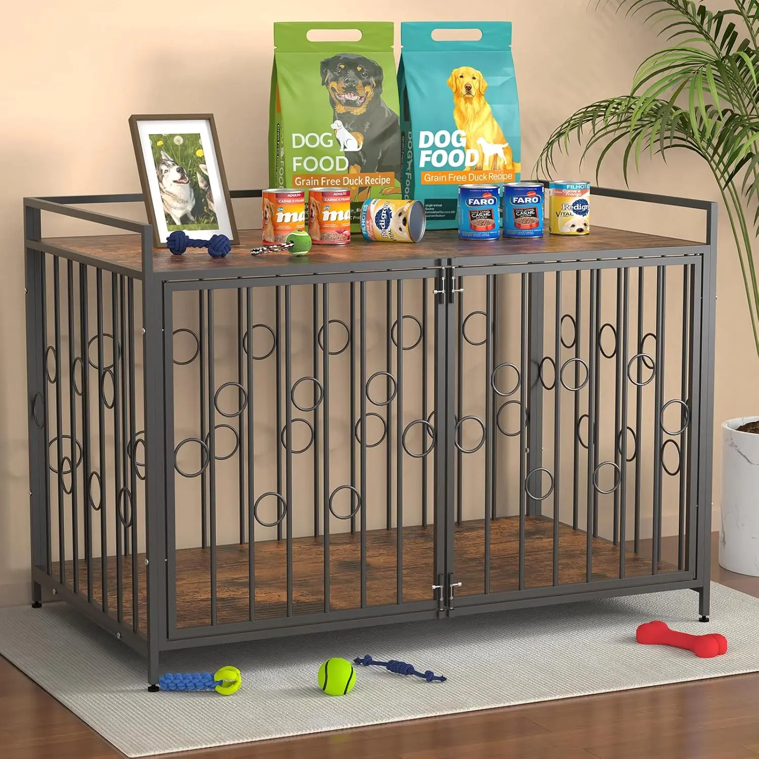 أثاث على شكل صندوق للكلاب مع سطح طاولة، قفص كلب عالي التحمل مقاس 38/42/48 بوصة للديكور، بيت كلب مقاوم للهروب داخلي للأطفال الصغار