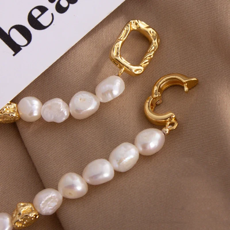 Natural Baroque Freshwater Pearl Bracelet Elegant Gold Color Charms Bangles for Women Luxury Personality Jewelry