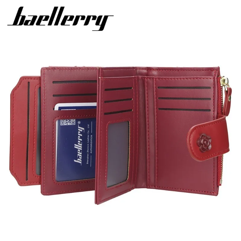 Baellerry Flower LOGO Button Fashion Ladies Wallet Women Luxury Card Holder Photo Driver's License Multi-functional Wallet