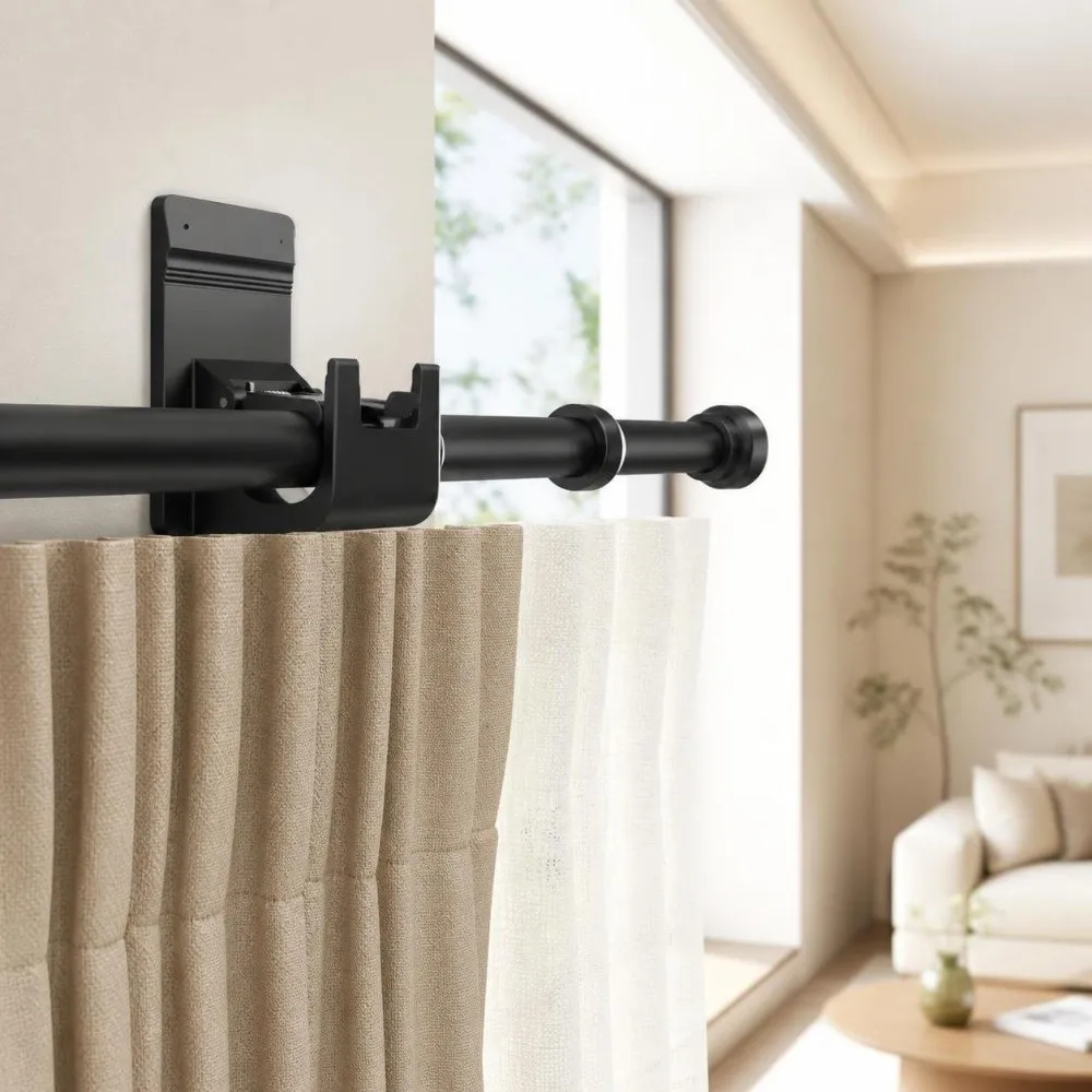 Easy Install No Drill Curtain Rod Bracket Plastic Black Wall Mount Hook Wall Mount Curtain Fixed Clip Home