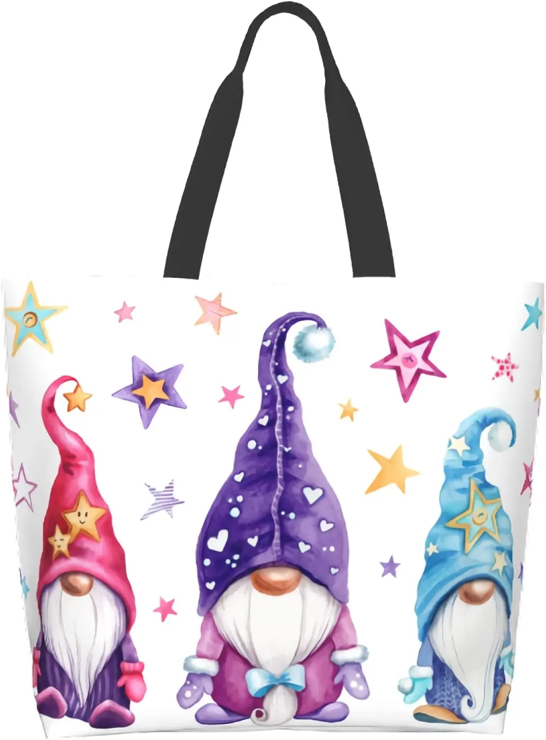 

Cartoon Gnomes Colorful Xmas Shoulder Bag Large Reusable Eco-friendly Shopping Bags Portable Storage Reusable Shopping Bag