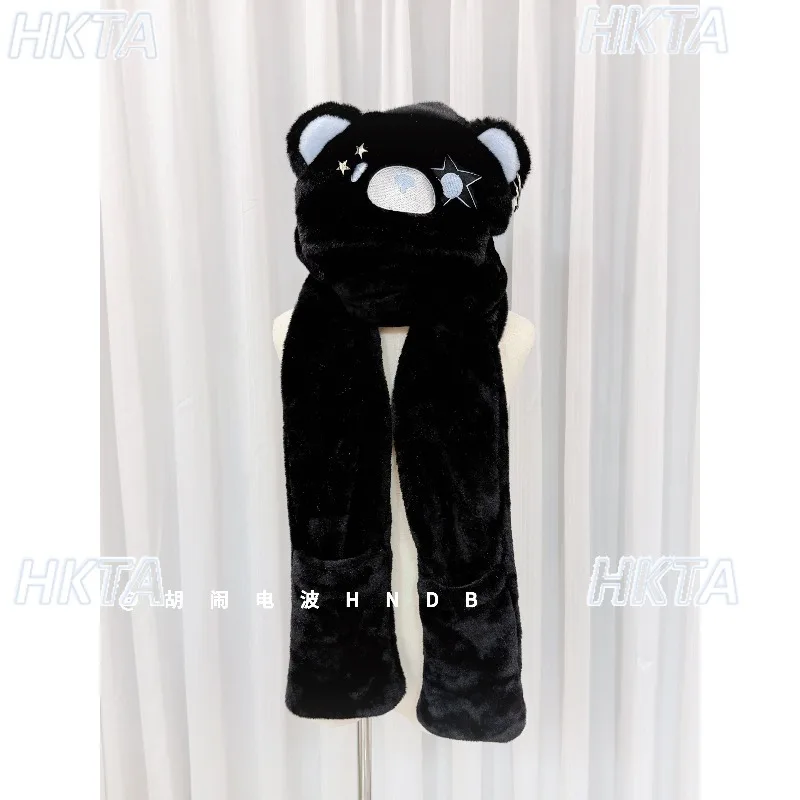 Punk Cute Cartoon Bear Hat Scarf Gloves Set Original Autumn Winter New Design Warm Thickened Furry Hat Scarf Gloves 3-piece Set