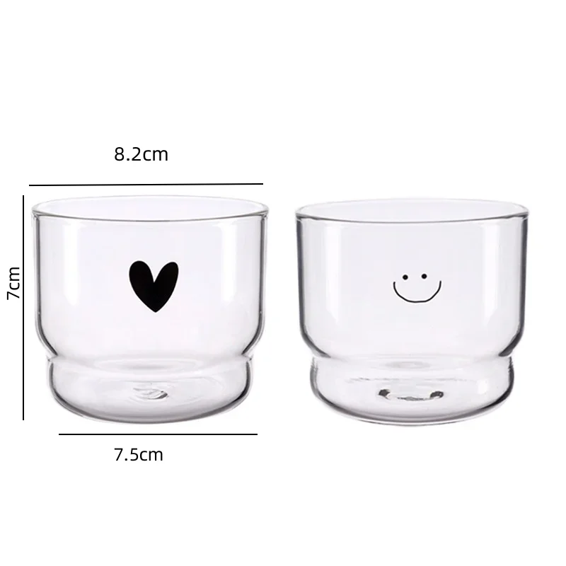 300ml Smile Heart Printing Glass CupMilk Coffee Heart Cups Heat Resistant Healthy Drink Mug Tea Mugs Transparent Drinkware Mug