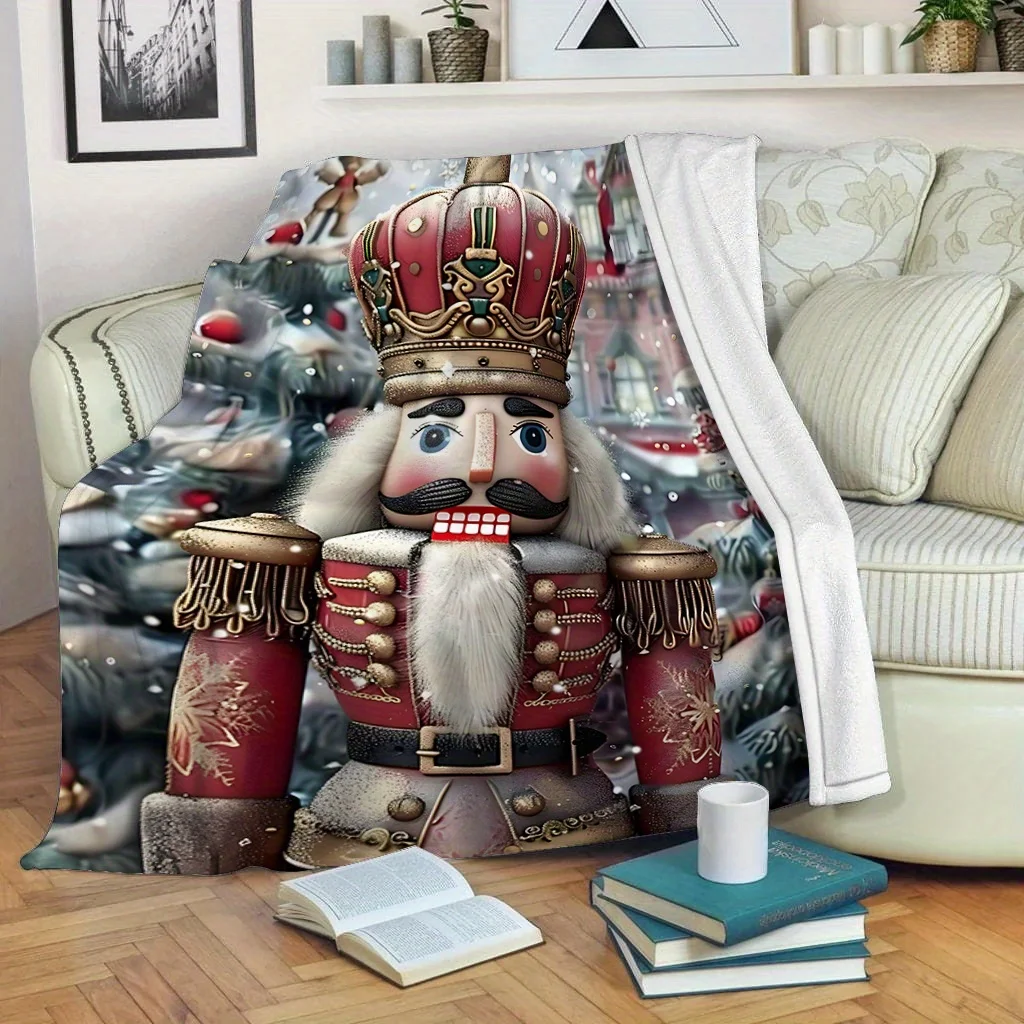 Luxury Christmas Flannel Throw Blanket Festive Nutcracker Winter Decor Couch Throw Cozy Holiday Gift Idea Home Accent