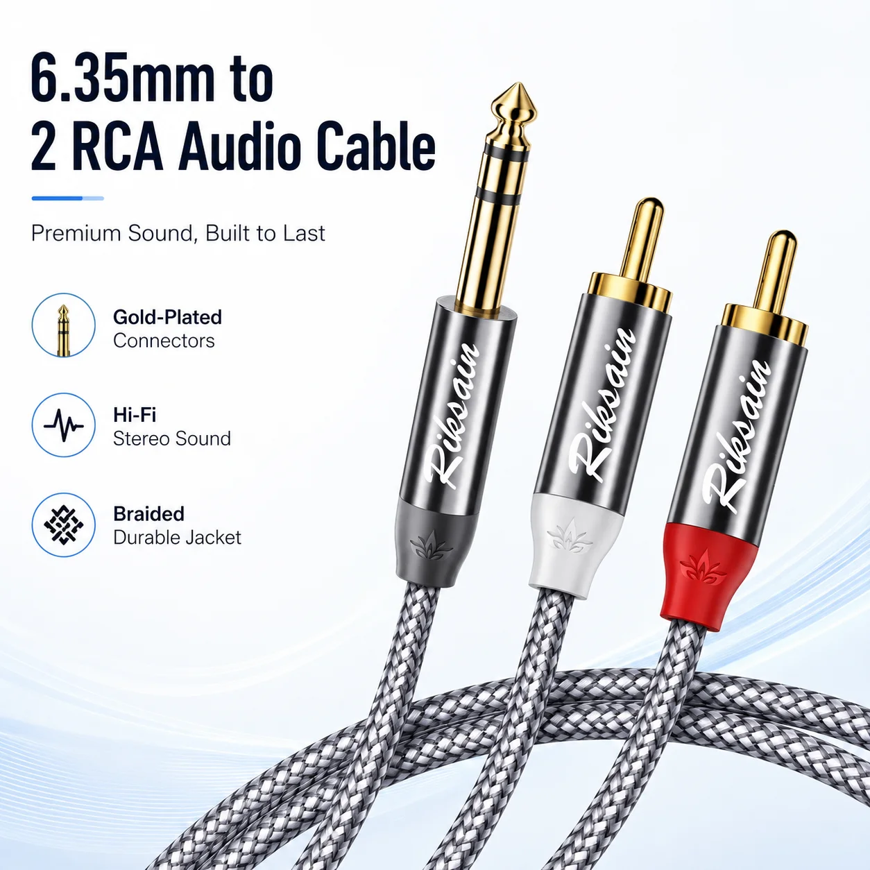Riksoin 6.5mm to 2RCA Audio Cable, 1/4 Inch Male to Dual RCA Stereo Y Splitter Cord for Mixer, Amplifier, Speaker, DJ Home Audio