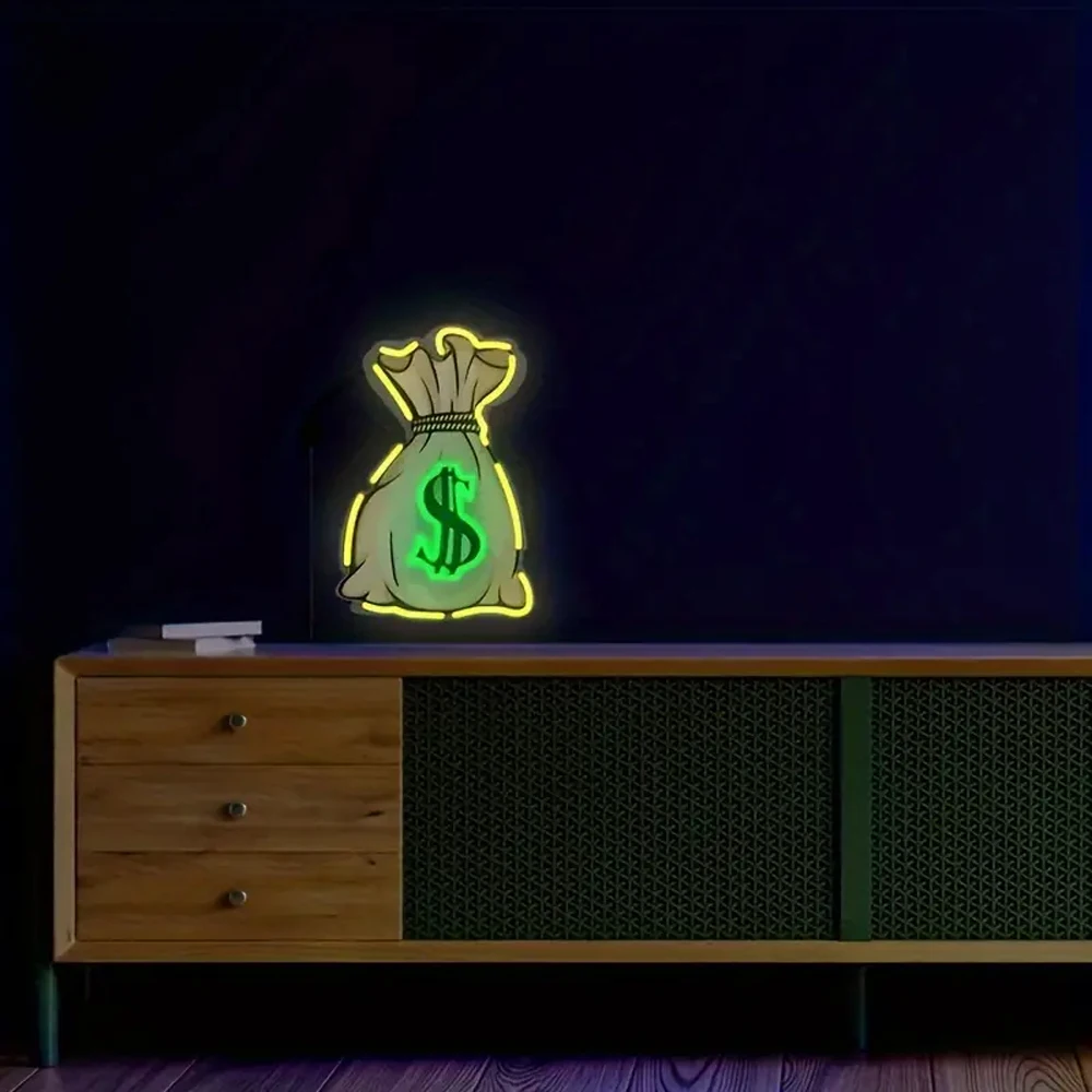 Wall Decor For Money Bag Neon Sign Light, Warm White USB Powered Neon Signs, Home Bedroom, Store Decoration, Led Neon Lights