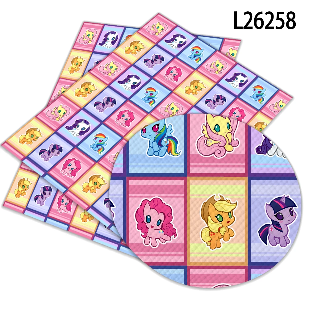 Neuankömmling My Little Pony Bedrucktes Muster Kunstleder Kreuzmuster für DIY Schmuck Ohrringe Basteln 30*22cm