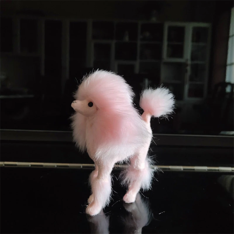 11cm elegante rosa poodle figura simulação cão brinquedos de pelúcia artesanato decoração para casa sala estar