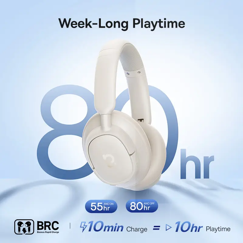 سماعات رأس لاسلكية Baseus Bowie H1s بتقنية Bluetooth 5.4، إلغاء ضوضاء 46dB، سماعات أذن فوق الأذن، صوت عالي الدقة، صوت مكاني، عمر بطارية 120 ساعة - 3