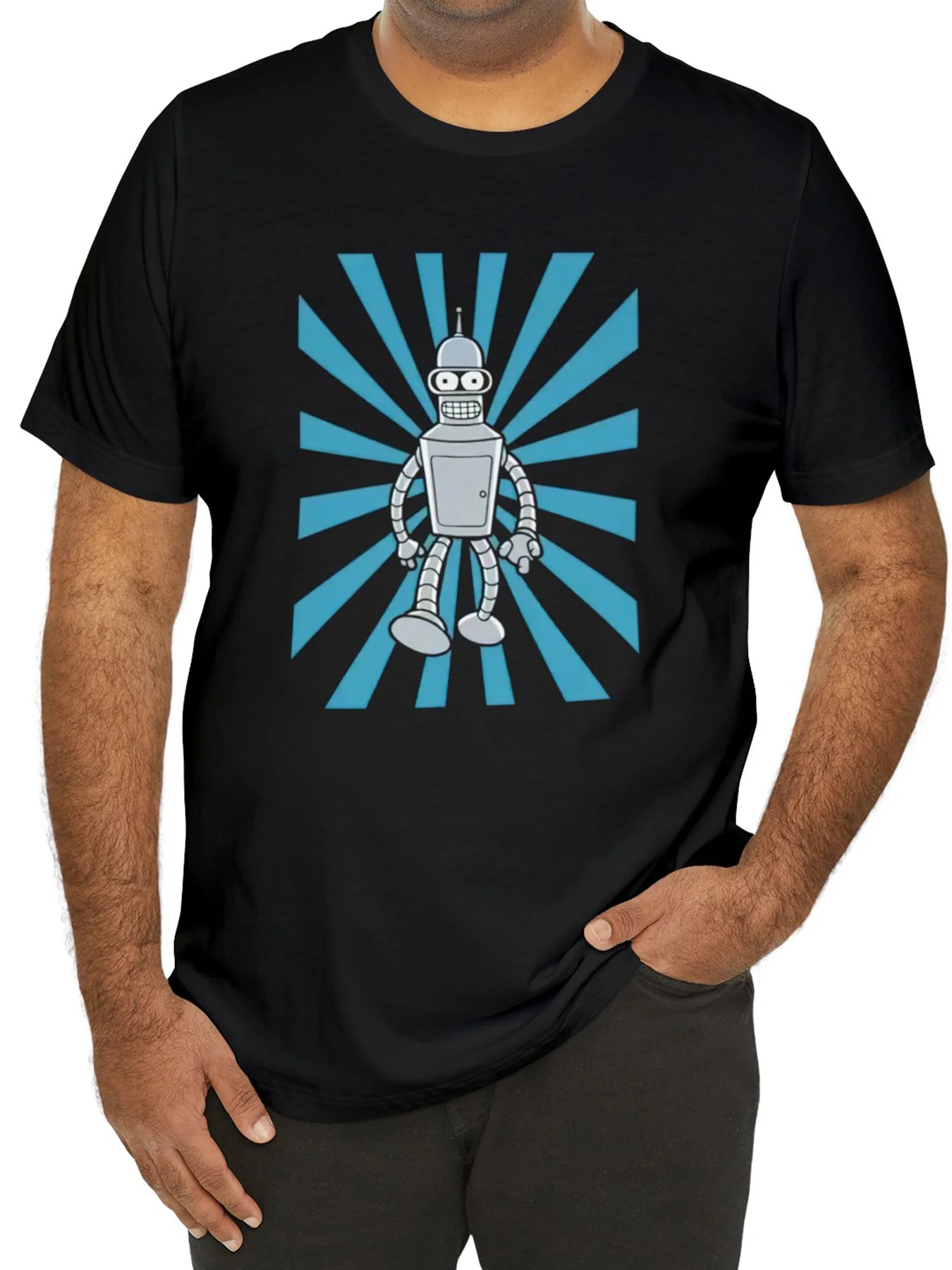 

2025 Robot print on blue background tops Casual Short T Shirt for Men Inch Breathable Comfortable Trip Korean luxury clothing