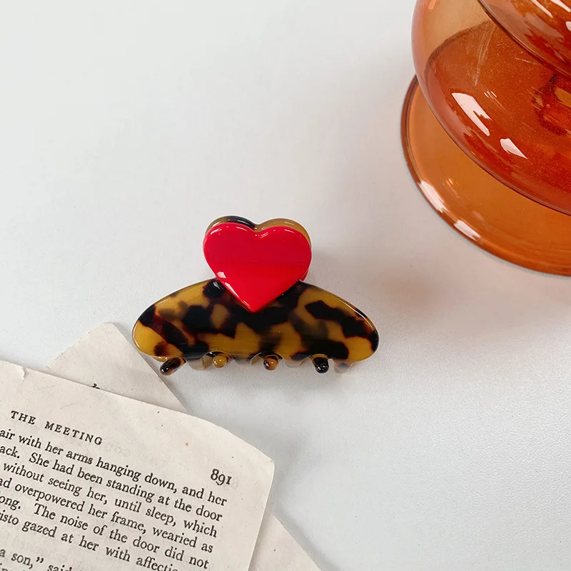 New Creative Design Splicing Tortoise Shell Acetate Hair Clip Sweet Cute Heart Shark Clip For Girls Hair Accessories