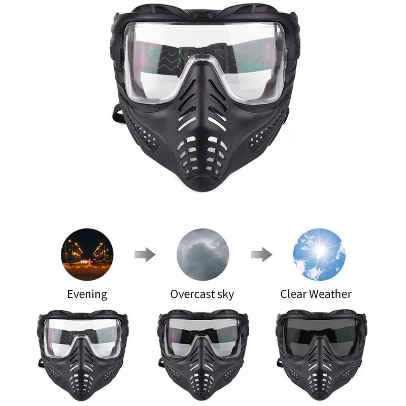 REikirc Color Changing Tactical Paintball Airsoft Mask Full Face Protective CS Cosplay Mask can be Euipped with Sport Camera