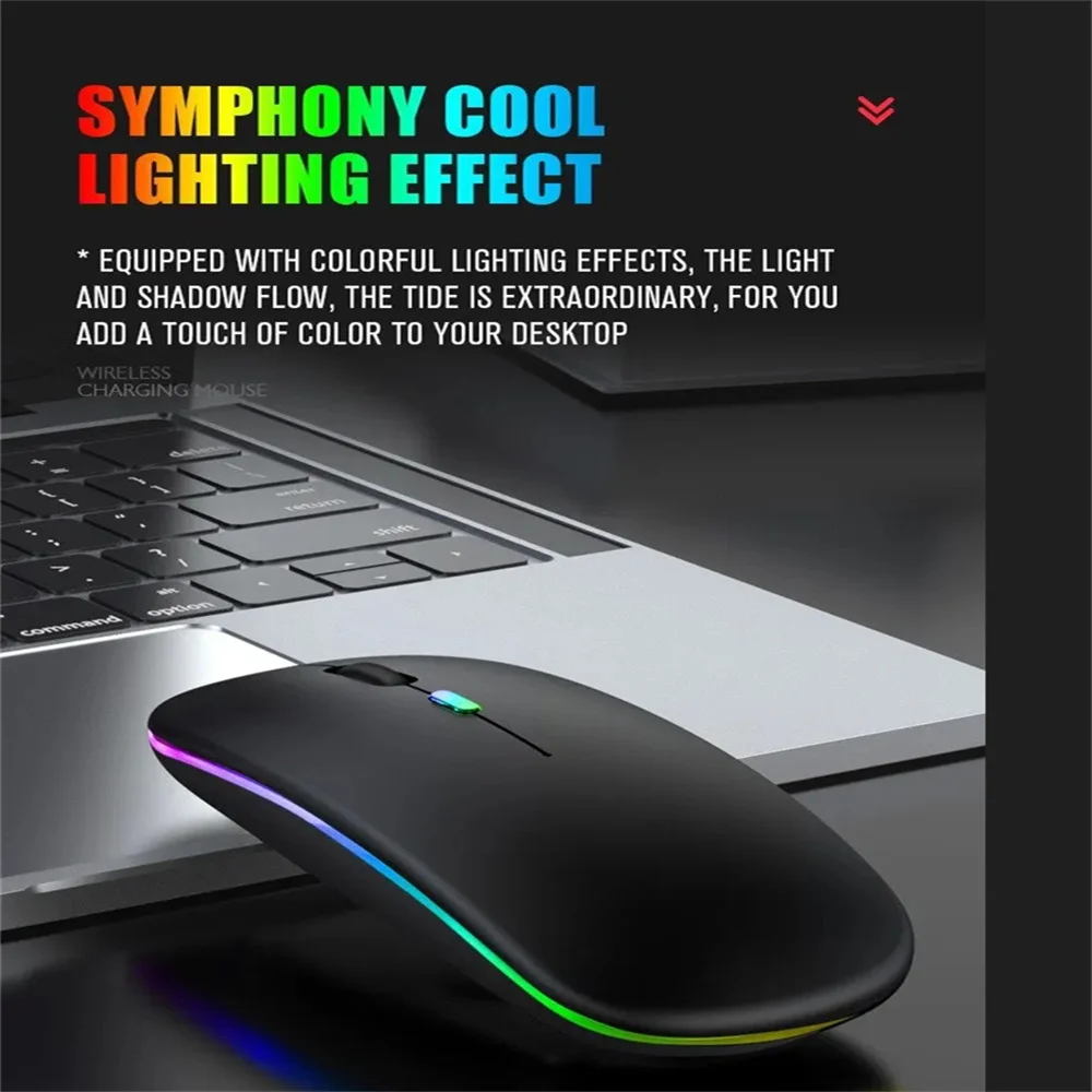 Mouse Sem Fio para Jogos com Luz de Fundo, Compatível com USB, RGB, Recarregável, Silencioso, Ergonômico para Laptop e PC