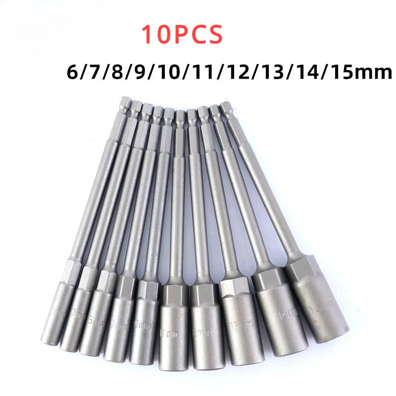 5.5mm-19mm Premium Impact Socket 150mm Length Nut Driver Set 6-19mm Sockets 1/4 Hex for Woodworking