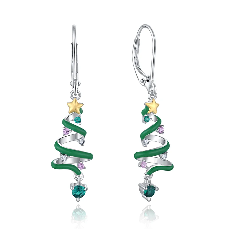

Christmas Ladies Earrings 925 Sterling Silver Bell Christmas Tree Earrings Party Christmas Jewelry Festival