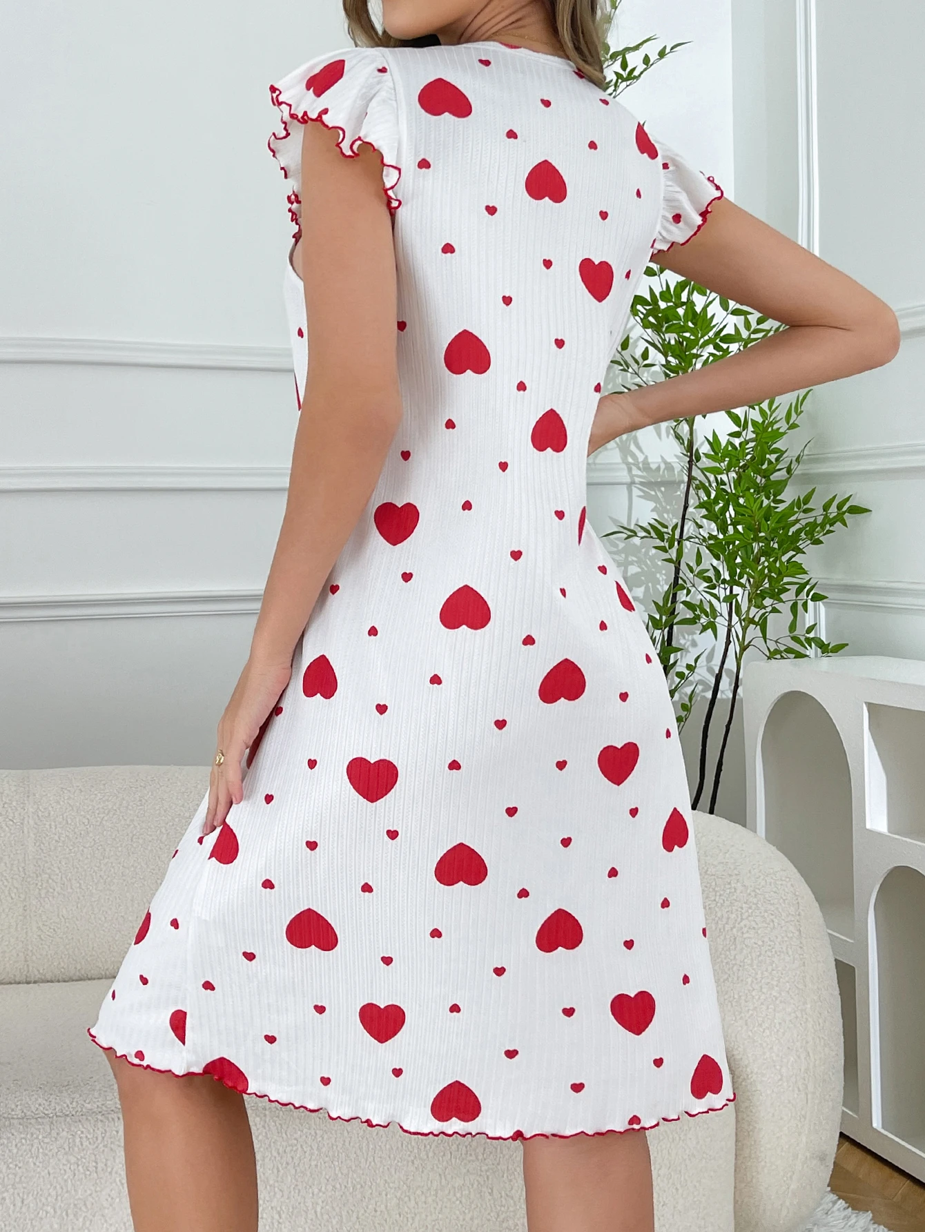 Women's Round-Neck All-Season Spring/Summer Dress Nightgown Casual Cute Heart Print Lazy Ins-Style Long Nightdress Summer Pajama