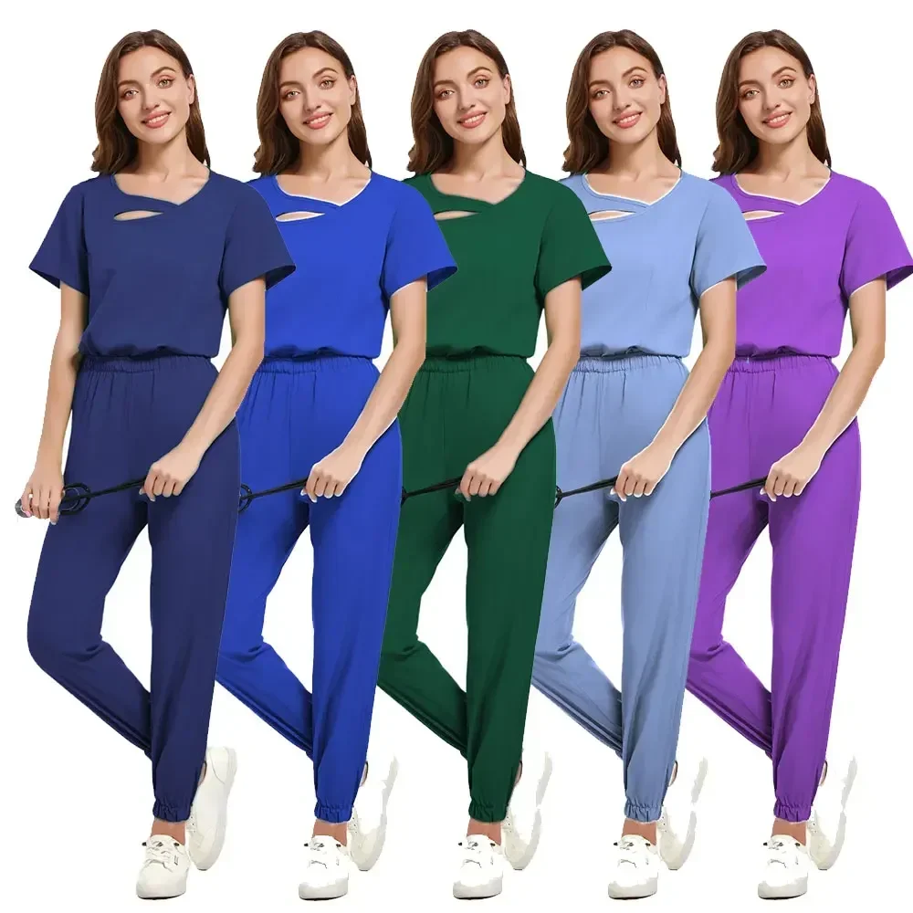 

Medical Doctor Nurse Surgical Uniforms Woman Scrub Set Beauty Salon Work Wear Clinical Scrubs Top + Pants Spa Nursing Tunic Suit