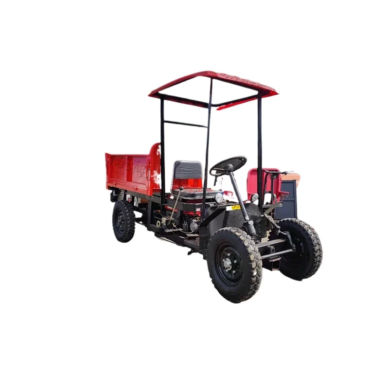 

Небольшой дизельный четырехколесный, строительный грузовик на строительной площадке, гидравлический самосвал, тянущий туннель