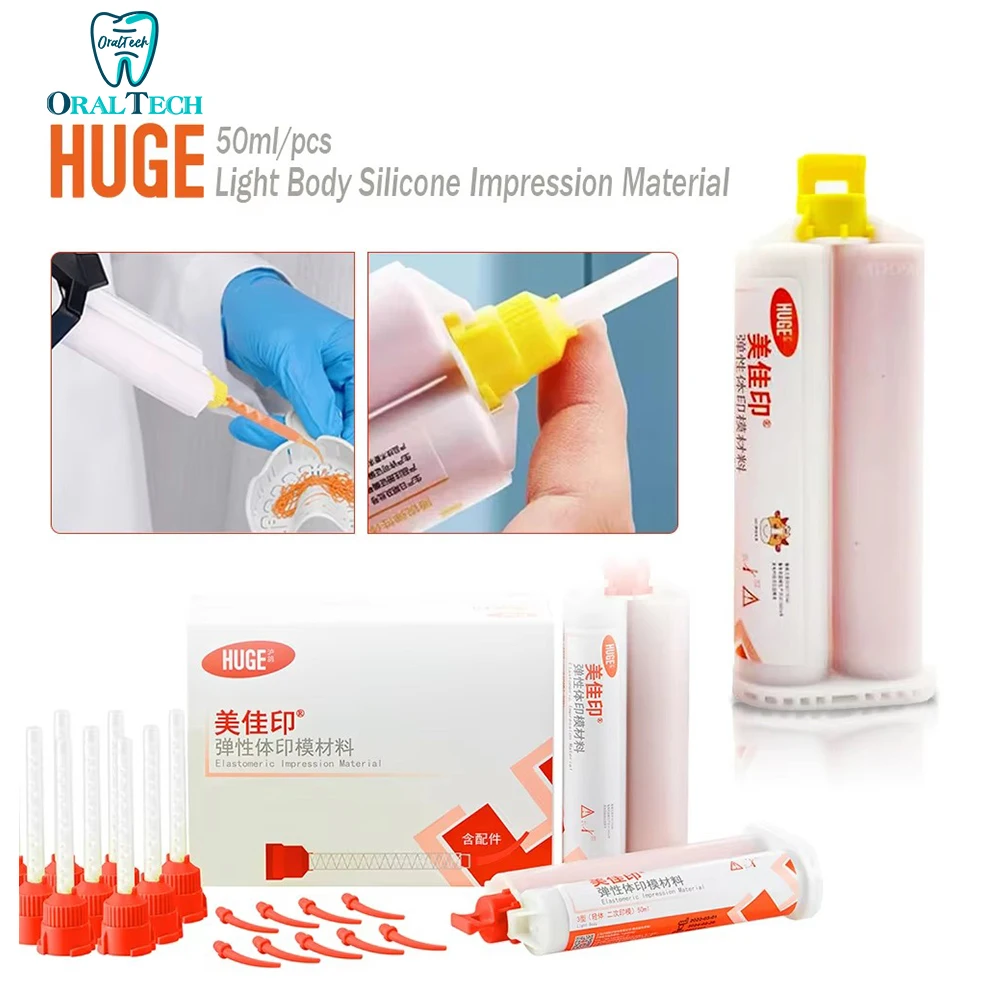 Light Body Silicone Rubber Dental Impression Material 50ml/PCS Elastomeric Gum Mixing Tips Gun Bite Registration Artificial