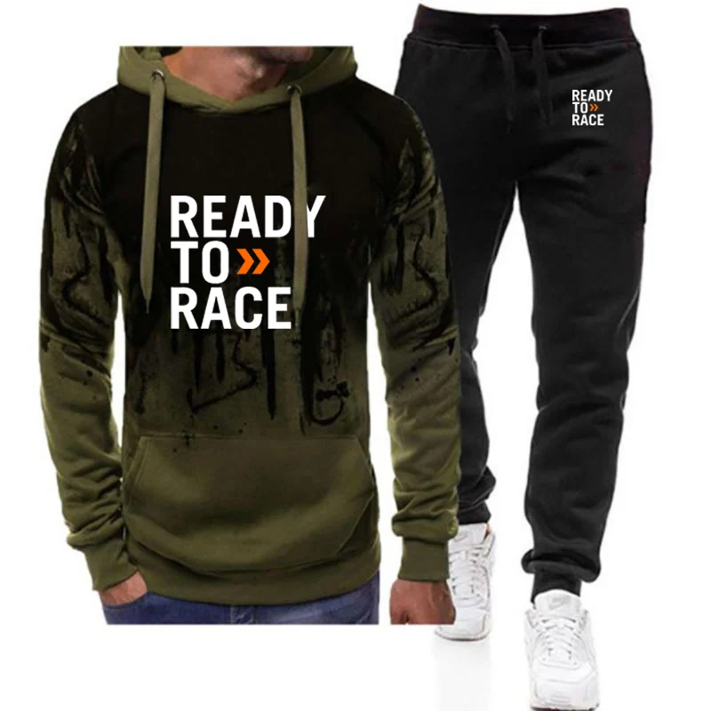 Ready To Race Enduro Cross Motocross Bitumen Bike Life Spring Autumn 2024 Men's Sports Hooded Pullover Casual Sweatpants Sets