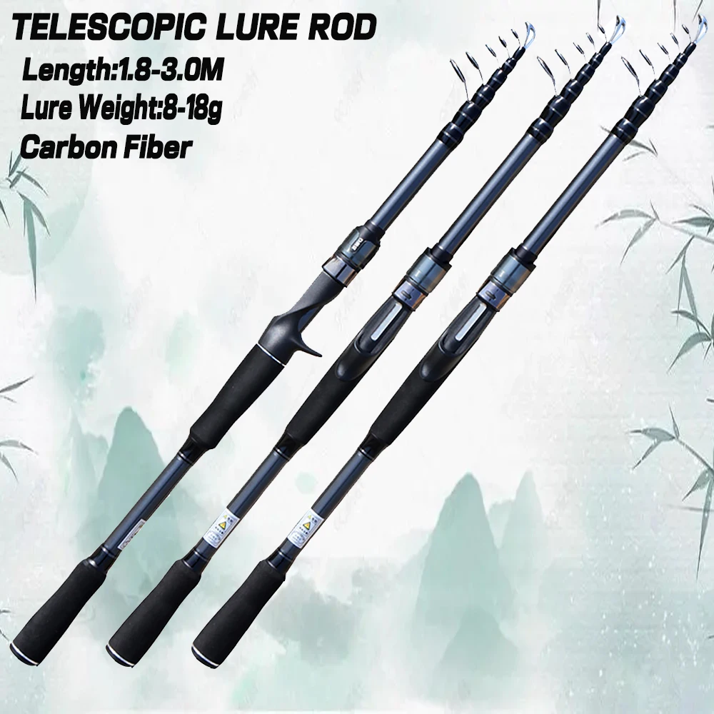 GHOTDA Telescopic Lure Fishing Rod 1.8/2.1/2.4/2.7/3.0M Ultralight Carbon Fiber Spinning Casting Fishing Rod Lure Weight 8-18G