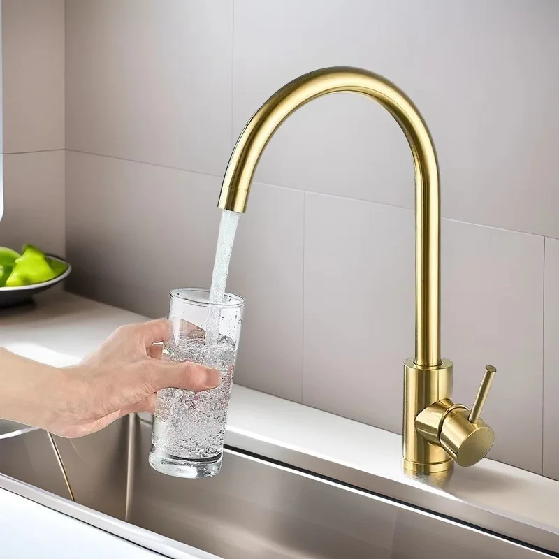 Kitchen Faucet 360° Swivel Folding Faucet Hot and Cold Water Mixer Luxury Gold Basin Faucet Stainless Steel Ideal Home Gift Taps