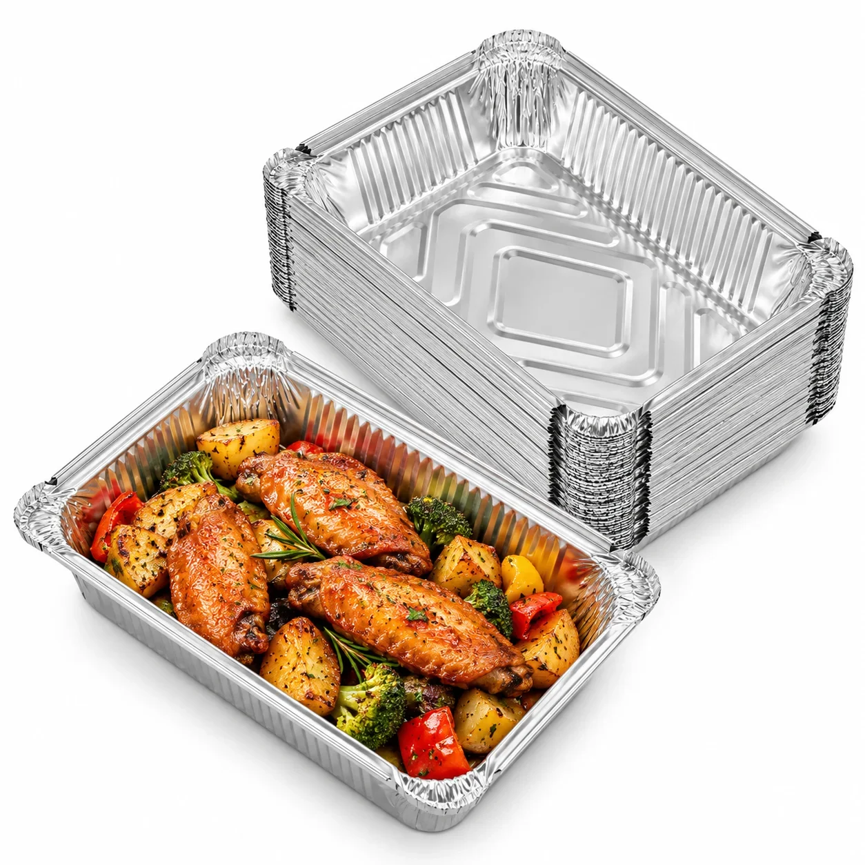 20/50PCS Disposable Aluminum Foil Containers Rectangular Food Trays Baking Pans Meal Prep Takeaway Boxes Catering Kitchen Supply