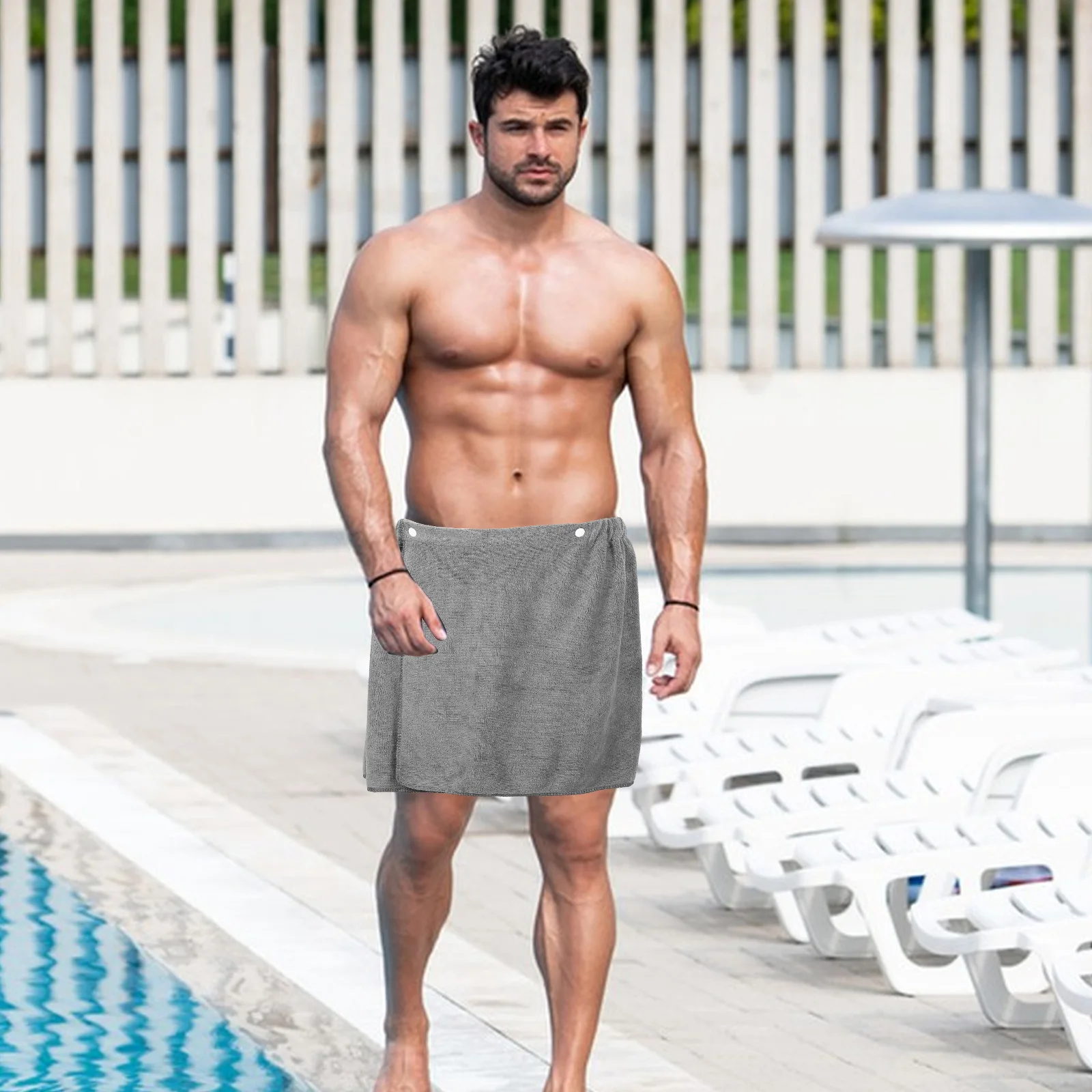 

Men Bath Towel 40x150 Grey Stylish Absorbent Polyester Fiber Wrap Thicken Warm Quick Dry Lightweight Portable Shower Supply Body