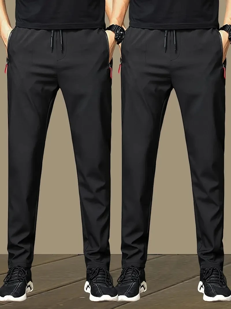 2-Pack سراويل تقليدية للرجال تمتد مرونة الخصر عداء ببطء الكورية الكلاسيكية أزرق أسود رمادي الذكور العلامة التجارية بنطلون حجم كبير