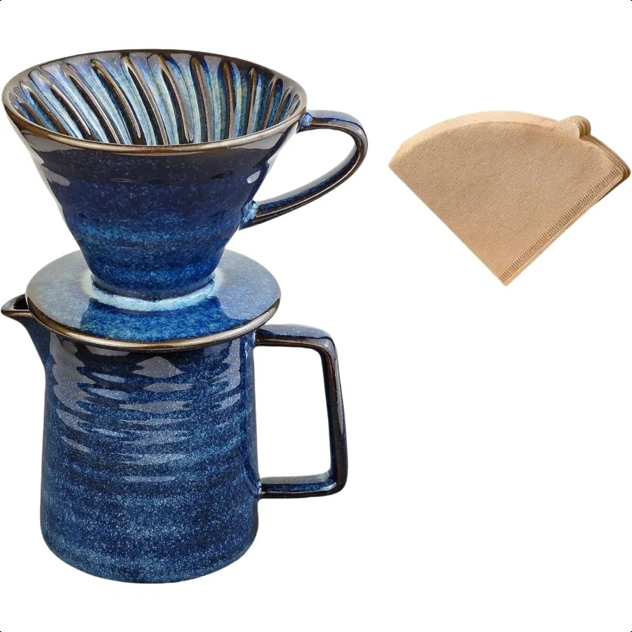

Pour Over Coffee MakerCeramic Coffee Maker With 40 pcs V60 Paper Filter 15oz 450ml Pour Over Coffee Dripper Starry Blue V02