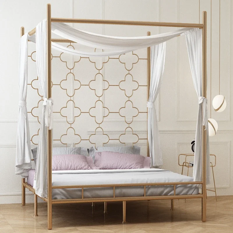 Eco-friendly iron bed, double bed, modern minimalist creative bedroom, iron frame bed, ins, personalized four-poster bed