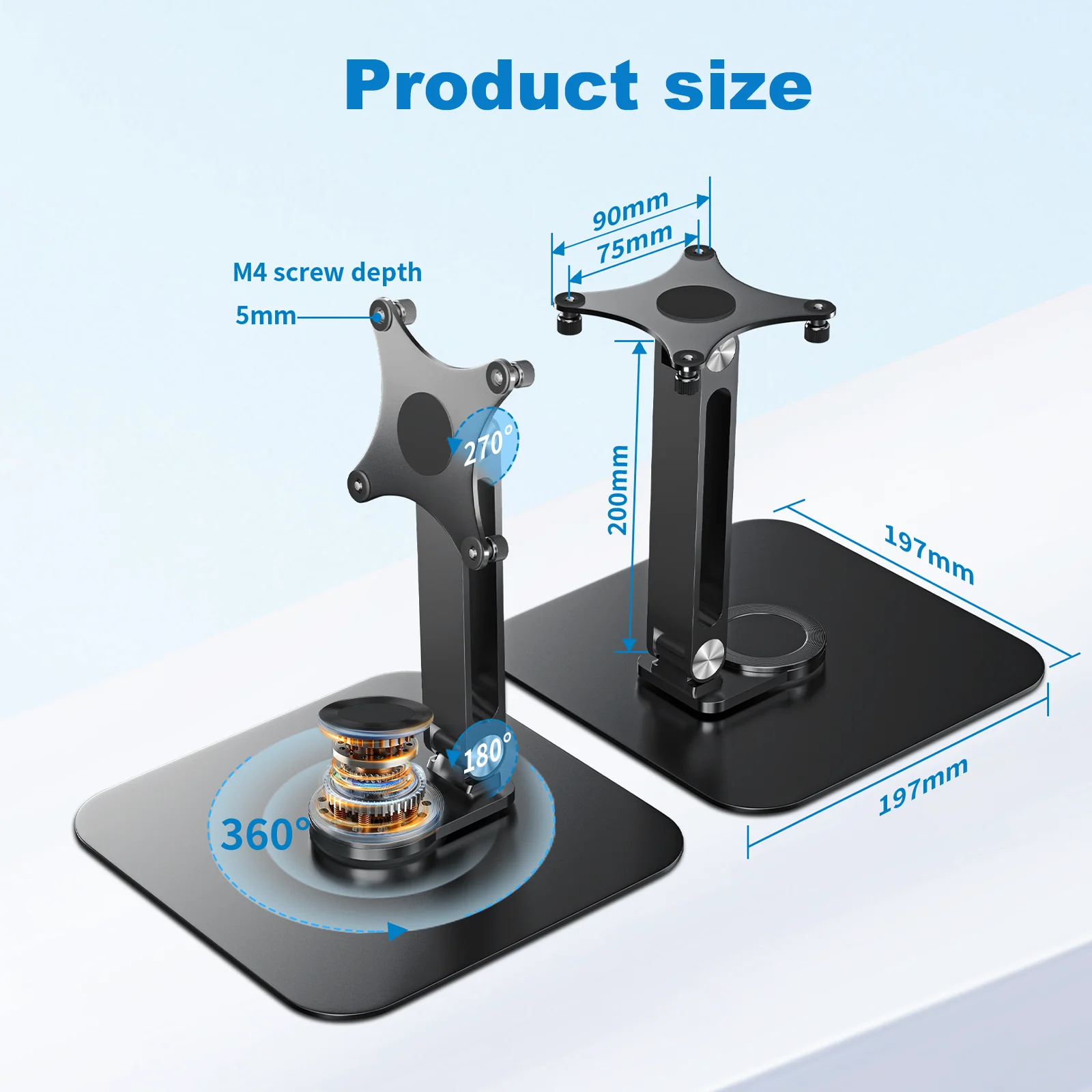 Metal Monitor Holder 75x75 VESA Mount 360° Rotatable Portable Stand Adjustable Desk Bracket For 10/13.3/14/15.6/17.3/18.5 Inch