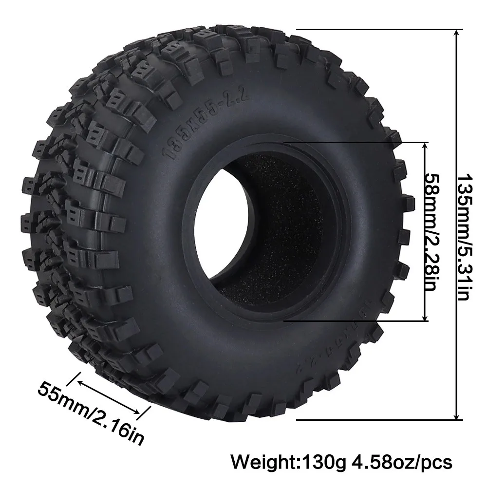 4pcs 135mm*55mm Rubber Tyre 2.2 Abs Wheel Hub For 1/10 Rc Crawler Wraith Traxxas Rr10 Scx10 Wrangler Yeti 90026 90020 90031