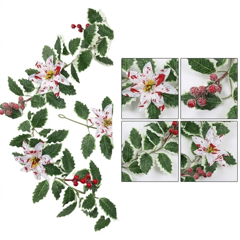 175cm Artificial Vine Garland with Red Berries for Christmas For fireplace Staircase and Table Holiday Display