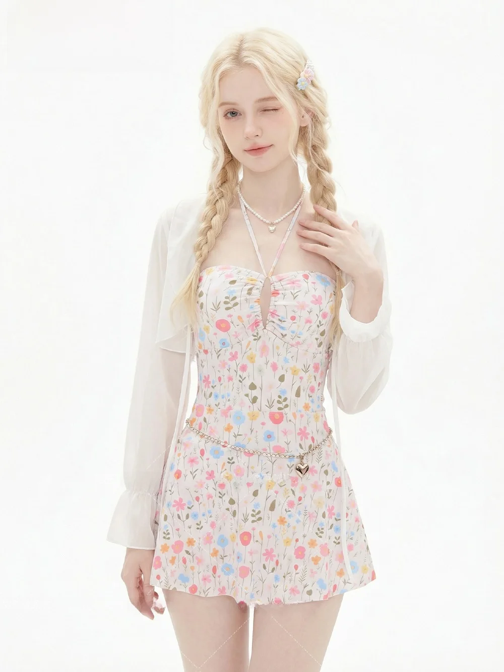 

Новый женский слитный купальник 2026 года с цветочным принтом для отпуска и курортного отдыха, с эффектом похудения, повседневный пляжный костюм