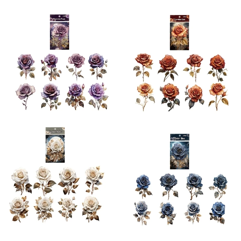 

8 Pcs Rose Stickers for Personalizing Journals Planners Door Wall Decoration Dropship