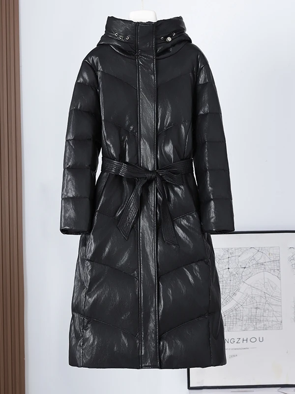 เสื้อโค้ทหนังแท้บุขนเป็ดสำหรับผู้หญิง ทรงเข้ารูป ความยาวปานกลาง สำหรับฤดูหนาว 2025 ให้ความอบอุ่น เหมาะสำหรับการเดินทาง สไตล์เกาหลี ทันสมัย ยาว...