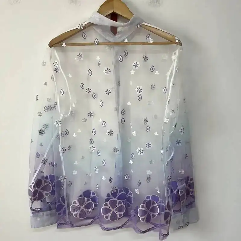 Fashion Printed Sheer Mesh Men's Shirts Niche Design Loose-fitting Versatile Shirt 2026 Summer New Long Sleeve Tops 5GR6