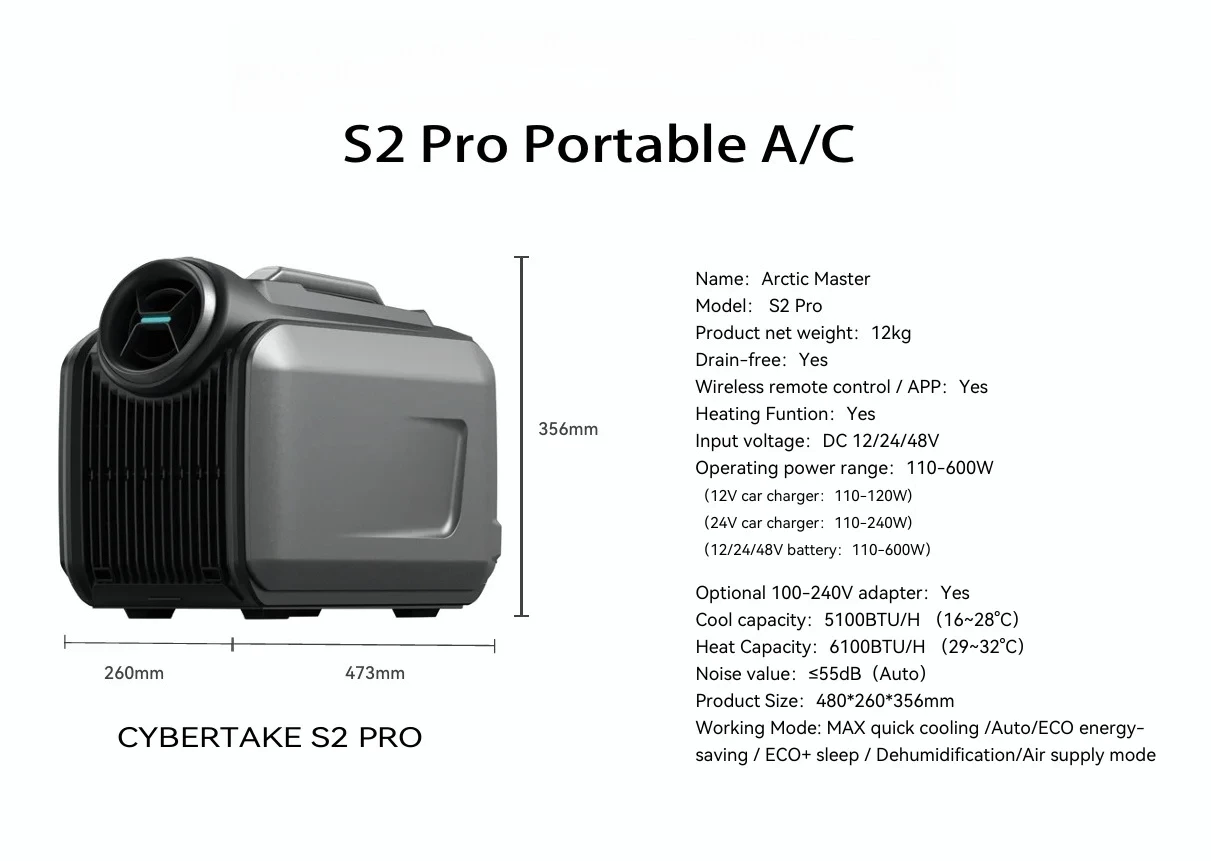 Cybertake S2-pro Portable Mobile Car Outdoor Camping 12V 24V Parking Air Conditioning Heating and Cooling All-in-One Unit