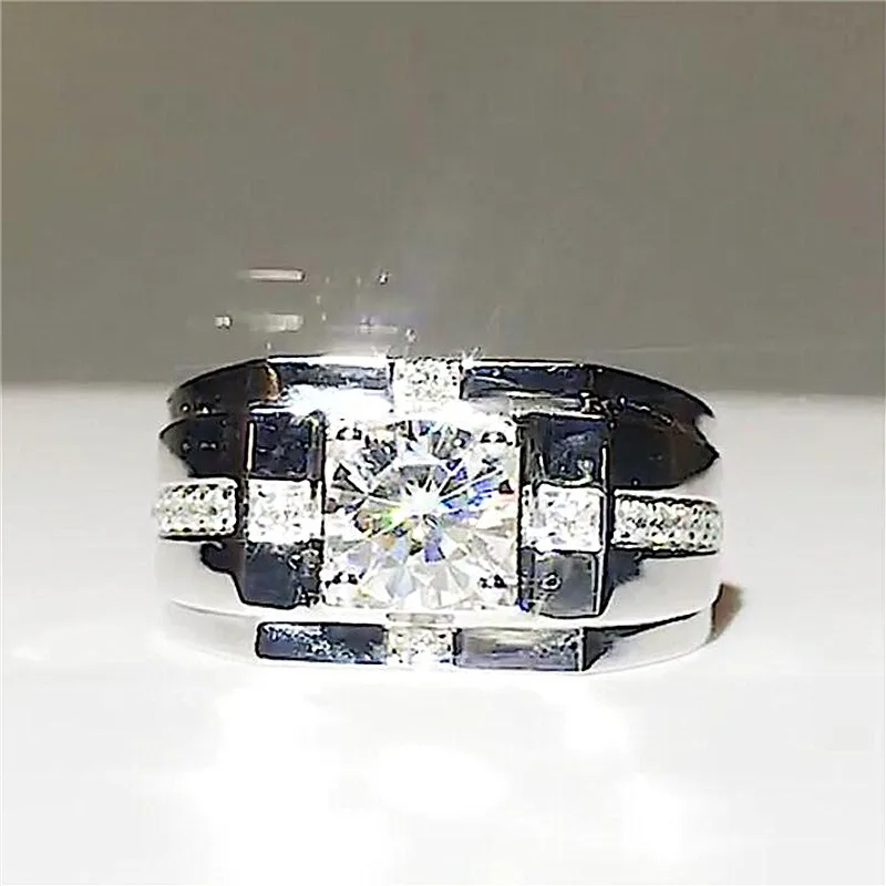14K Gold Male Lab Moissanite Diamond Ring 925 Sterling Silver Promise Engagement Wedding Band Rings for Men Party Jewelry