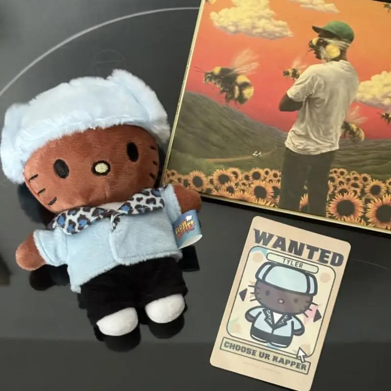 

Мягкая плюшевая кукла Sanrio Black Skin Rapper Hello Kitty с наполнителем, подвеска на зеркало заднего вида или рюкзак, украшение, подарок на день рождения для друзей