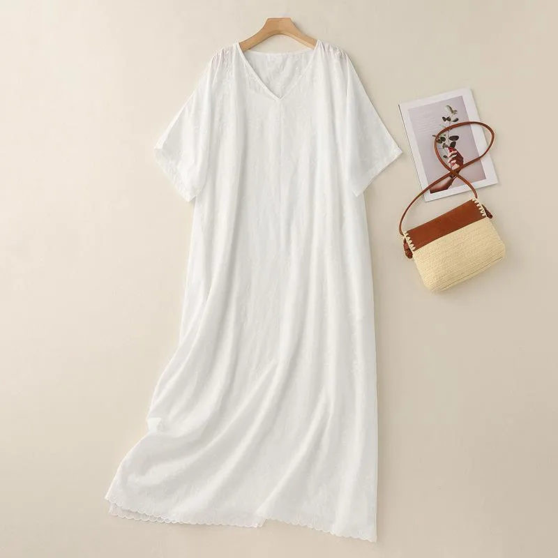 

Two Piece Set French Fashion Pure Cotton Embroidery Hollow Out White Robe Dress Women Summer V Neck Loose Vestidos X1252