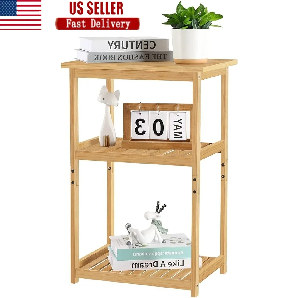 

Bamboo Nightstand Small Space 3 Tier Side Table Storage Shelf Bedside Table Coffee Table Accent Table Living Room Bedroom