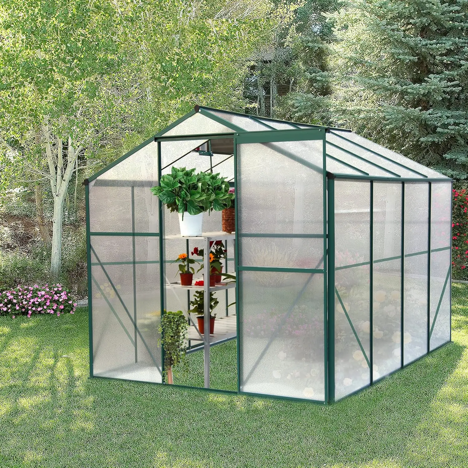 6'x8' Polycarbonate Greenhouse for Outdoors, Heavy Duty Aluminum Green House with Rain Gutter, Sliding Doors & Vent, Customized