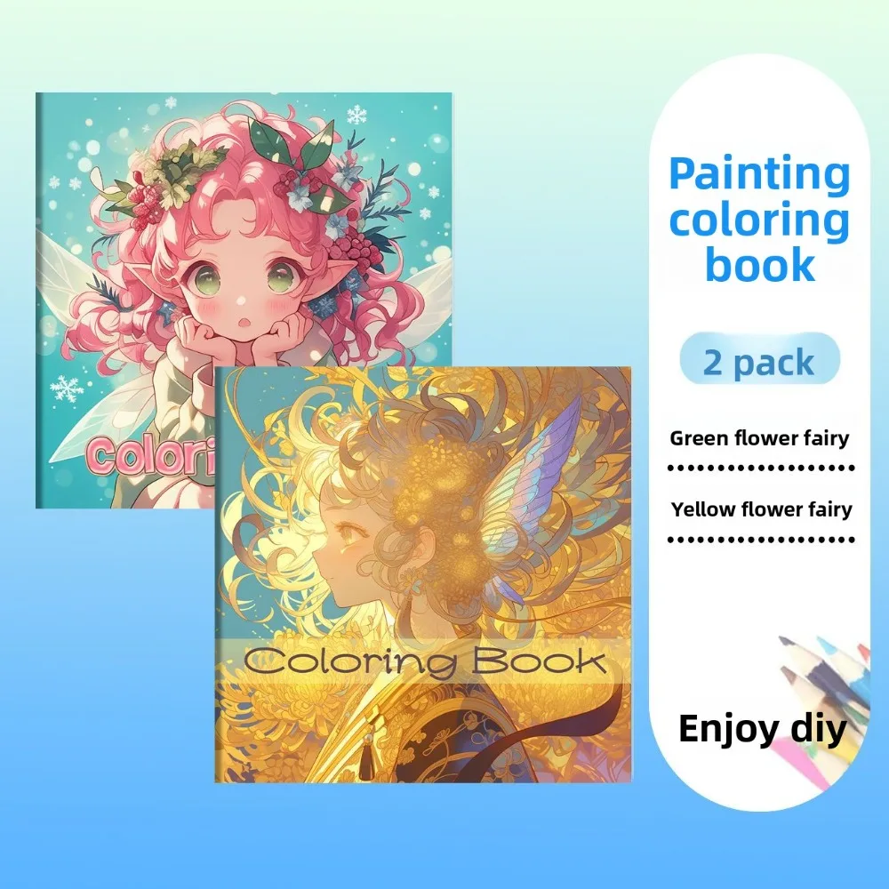 Lovely Flower Fairy Themed Coloring Book DIY Graffiti Painting Stress Relief Boost Focus Colored Pencil Compatible Art Book
